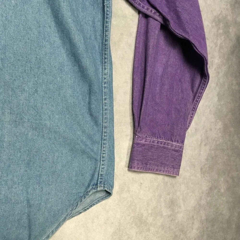 Vintage Nuovo County Seat Chambray Shirt size Medium Long Sleeve Purple Button - Picture 13 of 14